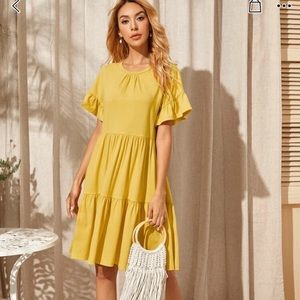 Ruffle Cuff Pleated Dress